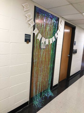 Brett's b-day decorations Brett's office door